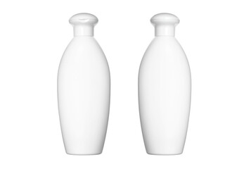 Two blank white plastic cosmetic bottles isolated on white back