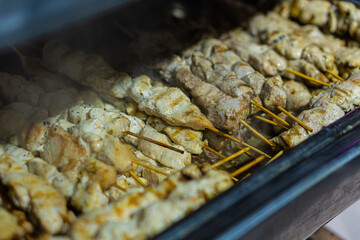 Traditional meat skewers cooked on grill