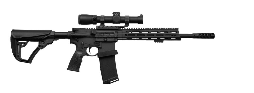 Semi-automatic assault rifle on white background