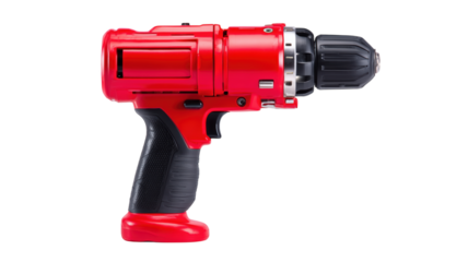 Powerful red cordless electric drill isolated for home improvement and construction.

