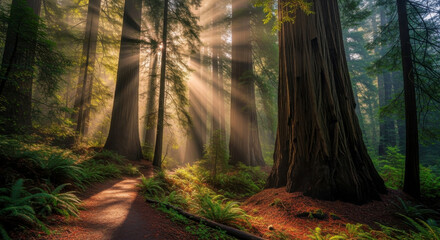 Obraz premium Forest Sunbeams Path