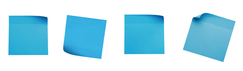 Set sticky note Blue colors isolated on transparent background, Mockup blank, sticky note set, Reminder note PNG  