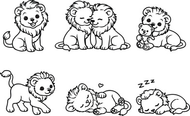 Adorable Lion Cartoon Set: A captivating array of cartoon lion in various adorable poses, illustrating playful and lovable nature.