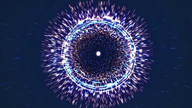 Digital animation of a futuristic journey through a space time continuum. An abstract hyperspace wormhole tunnel with glowing light particles
