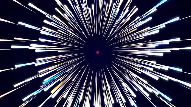 Multicolored neon light rays traveling at high speed through space. A vibrant and dynamic background perfect for sci fi and technology concepts