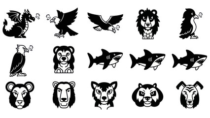 Obraz premium Set of various cartoon animal silhouettes in black and white design