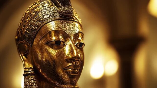 Amunra golden statue, A golden statue of Amunra, the Egyptian god, featuring detailed craftsmanship and a commanding presence