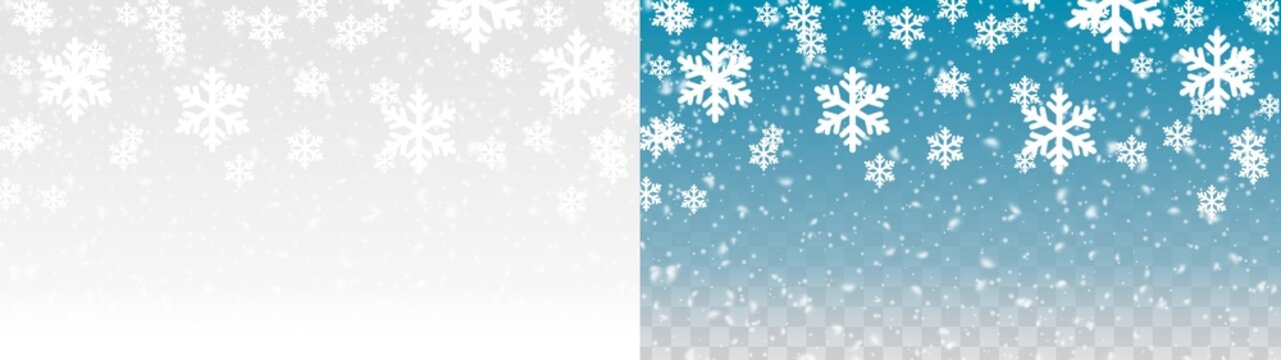 winter snowflake falling overlay, large white snowflakes and falling snow on transparent background