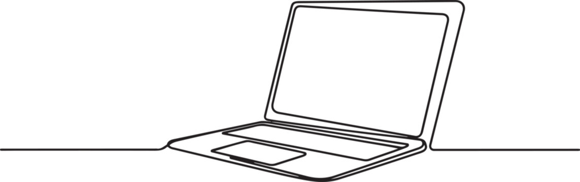 Laptop computer continuous one line drawing with isolate simple outline vector illustration. one line Art icon drawing