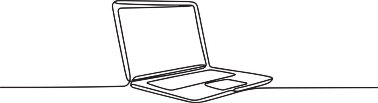 Laptop computer continuous one line drawing with isolate simple outline vector illustration. one line Art icon drawing