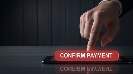 Businessman confirming online payment on smartphone