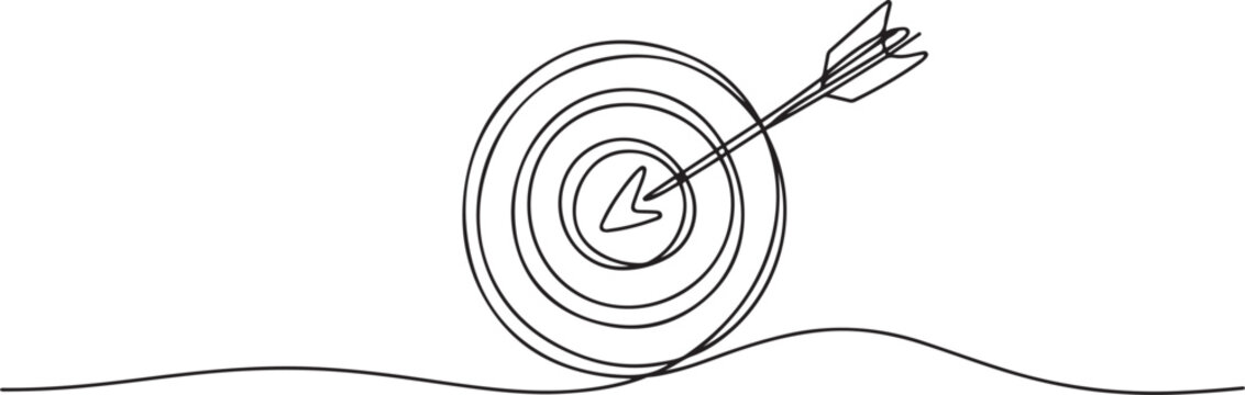 Target with arrow continuous line drawing. Hand drawn linear goal circle. Business strategy concept.  one line Art icon drawing
