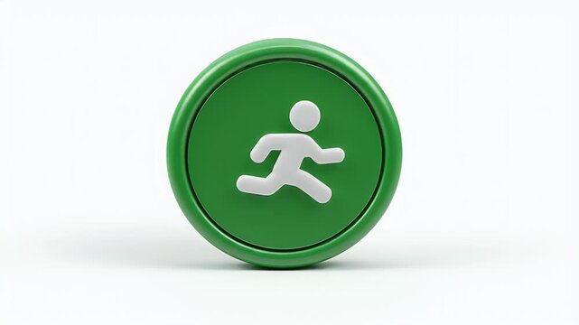 Green Button with Running Man Symbol - A Simple Icon.