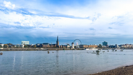 Dusseldorf City Skyline with Rhine River and Ferris Wheel Germany
