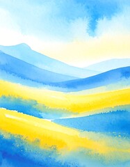 Watercolor landscape of hills