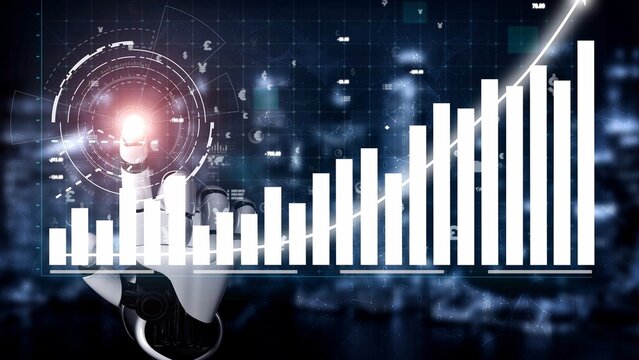 A sleek robotic hand interacts with a digital financial graph, representing business growth through data analytics and advanced technology innovation. Copula - Powered by Adobe