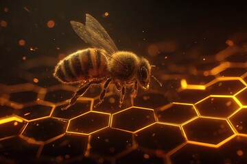 Honeybee Flying Near Honeycomb Macro