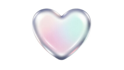 Fototapeta premium Iridescent glass heart shape with pastel gradient, isolated on transparent background