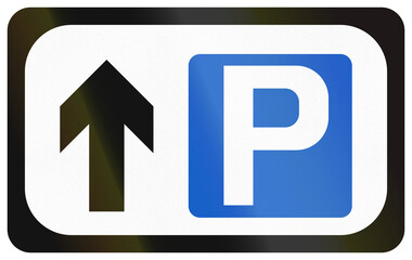 Fototapeta premium Informational road sign used in Ireland - Parking straight ahead