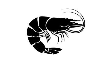A striking black silhouette of a shrimp with curled antennae and detailed form © Ashik