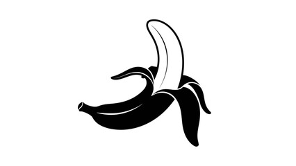 A black and white illustration depicts a partially peeled banana © Ashik