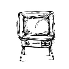 Vintage TV set sketch in black and white style from a simple perspective showing its design elements and classic features