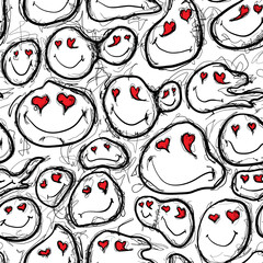 Patterns of happy faces with heart eyes in a fun design on a white background, created for a playful mood