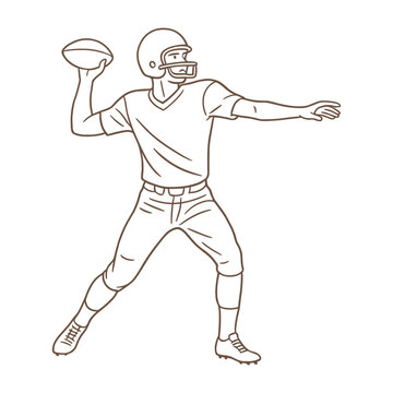 American football quarterback in action. Sports training, college league, and team competition concept. Vector illustration.