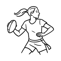 Vector illustration of a female athlete playing flag football. She is in motion, holding a football and preparing to throw