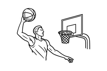 Vector illustration of a basketball player performing a slam dunk