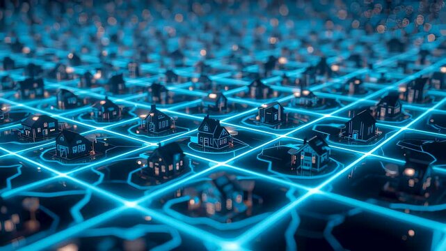 Glowing digital network grid with interconnected nodes and data pathways showcasing scalable computing architecture and high performance system design