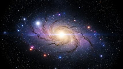 A stunning animation of a rotating spiral galaxy with a bright galactic core in deep space