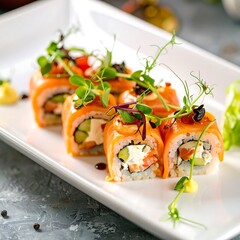 Appetizing salmon sushi rolls