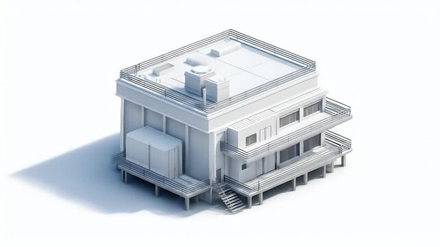 Architectural Model of a Modern Building with a Flat Roof.
