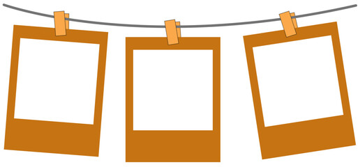 Orange Hanging Instant Photo Frame Garland with Clothespins and Transparent Centers for Digital Scrapbooking