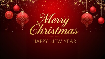 Merry Christmas and Happy New Year Red Festive Background