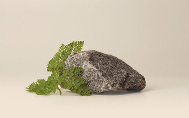 Stones platform podium on beige light background. Minimal empty display product presentation scene.