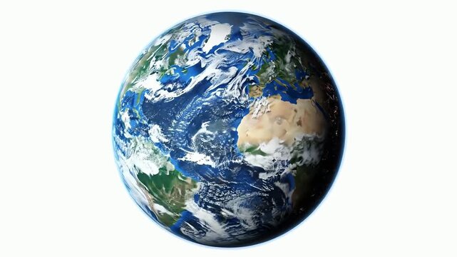 A surreal concept of a distorted vertically elongated Planet Earth rotating on an isolated white background.