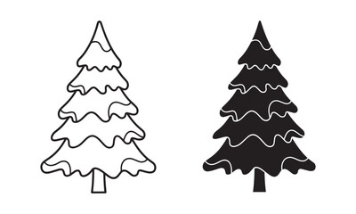 Snow-Covered Pine Tree Icon in Outline and filled Vector
