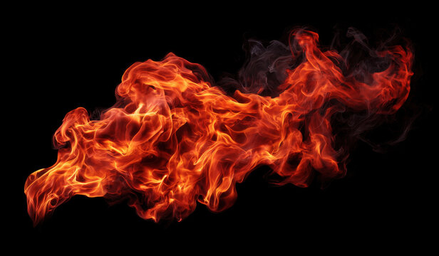 Blazing fire creating heat and smoke on black background
