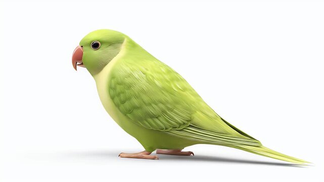 Green Parrot Posing on White Background with Detailed Feathers.