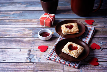 Strawberry jam puff envelope with heart for Valentine's day holiday