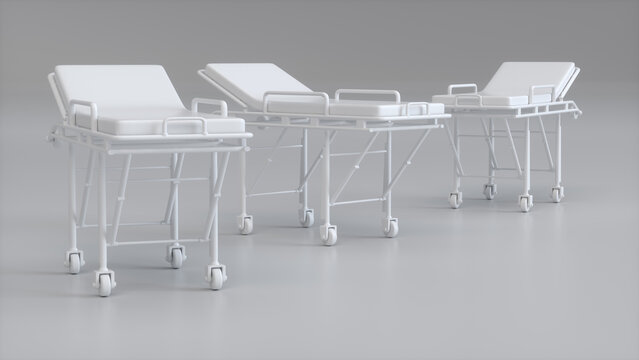 Set of White Medical Stretchers with Adjustable Backrests &ndash; 3D Render