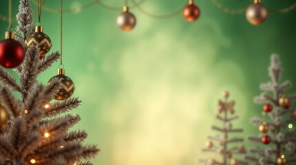 Festive 2026 new year background celebration with ornaments and christmas trees