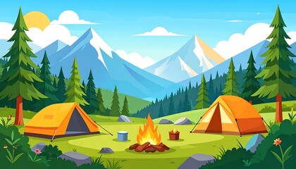 Camping scene in mountains