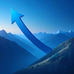 Blue arrow ascends mountains