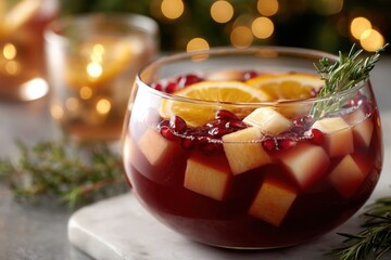 Holiday Drink Served in Glasses with Christmas Decorations and Seasonal Garnishes. mulled wine