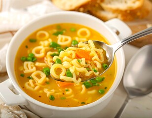 Alphabet soup in a bowl