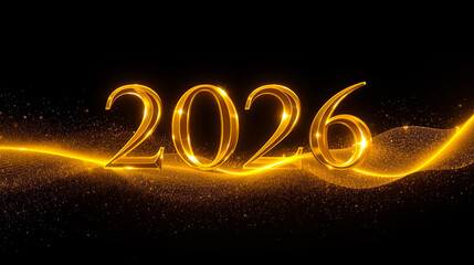 Golden 2026 with Sparkling Light Waves