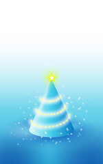 Vertical Abstract Blue Christmas Tree with Lights and Snow Particles